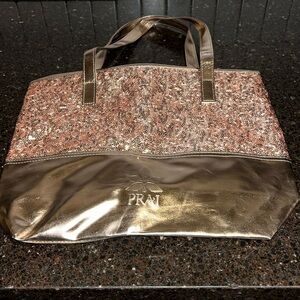 Prai promotion cosmetic tote bag- rose gold with sequins, zippered
